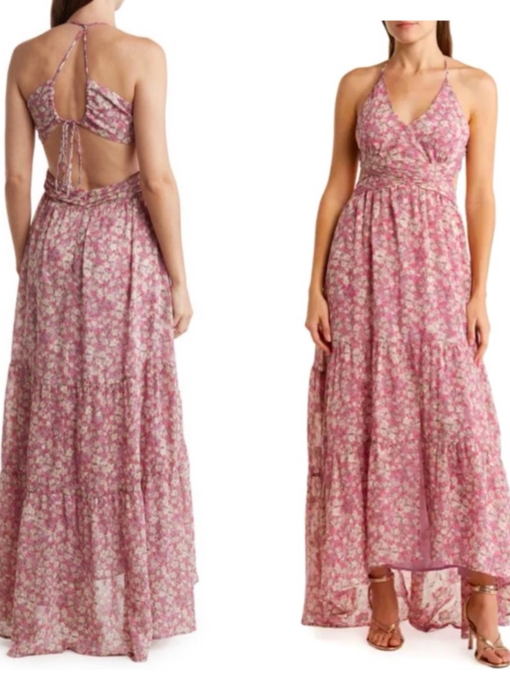 ASTR the Label Frolic Floral Cutout Maxi Dress in Pink Ditsy.. XS